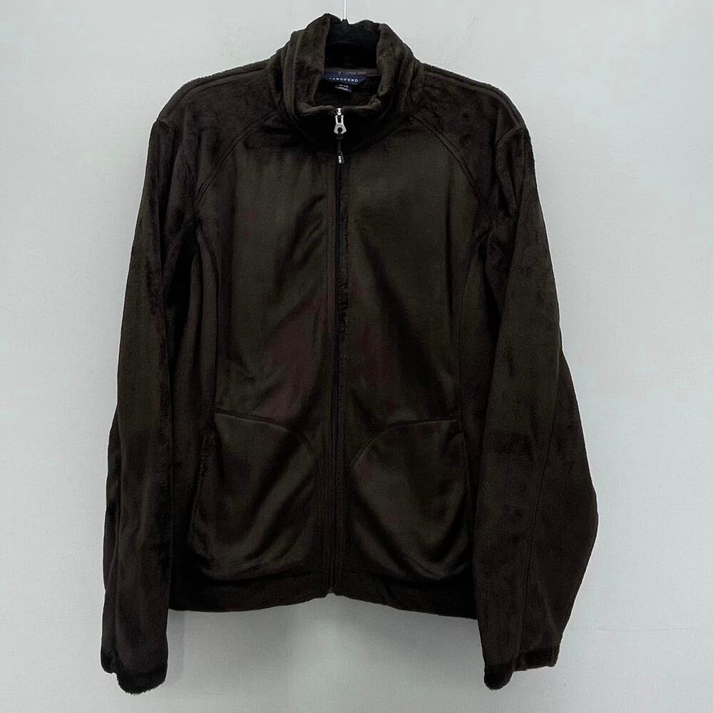 Lands‎ End Fleece Jacket Womens XL Chocolate Brown Full Zip Cozy Comfort Quality